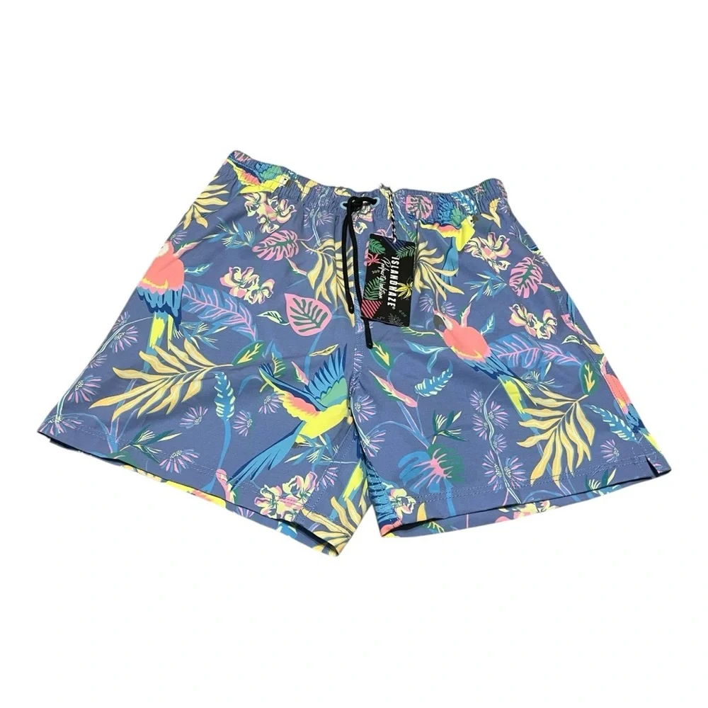 Island Haze Men’s NET Swim Shorts with Tropical Print - Lined